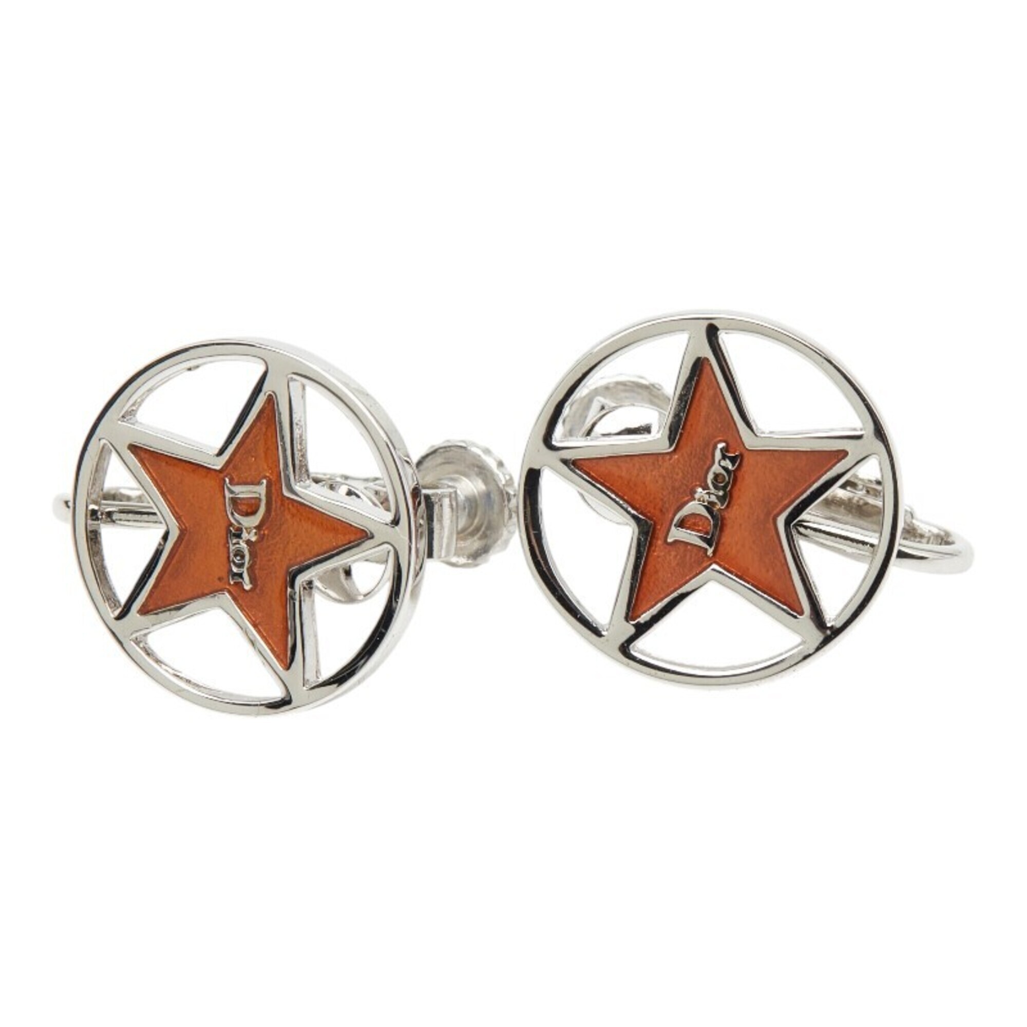 Christian Dior Dior Logo Star Motif Earrings, Silver And Orange Metal, Women's.